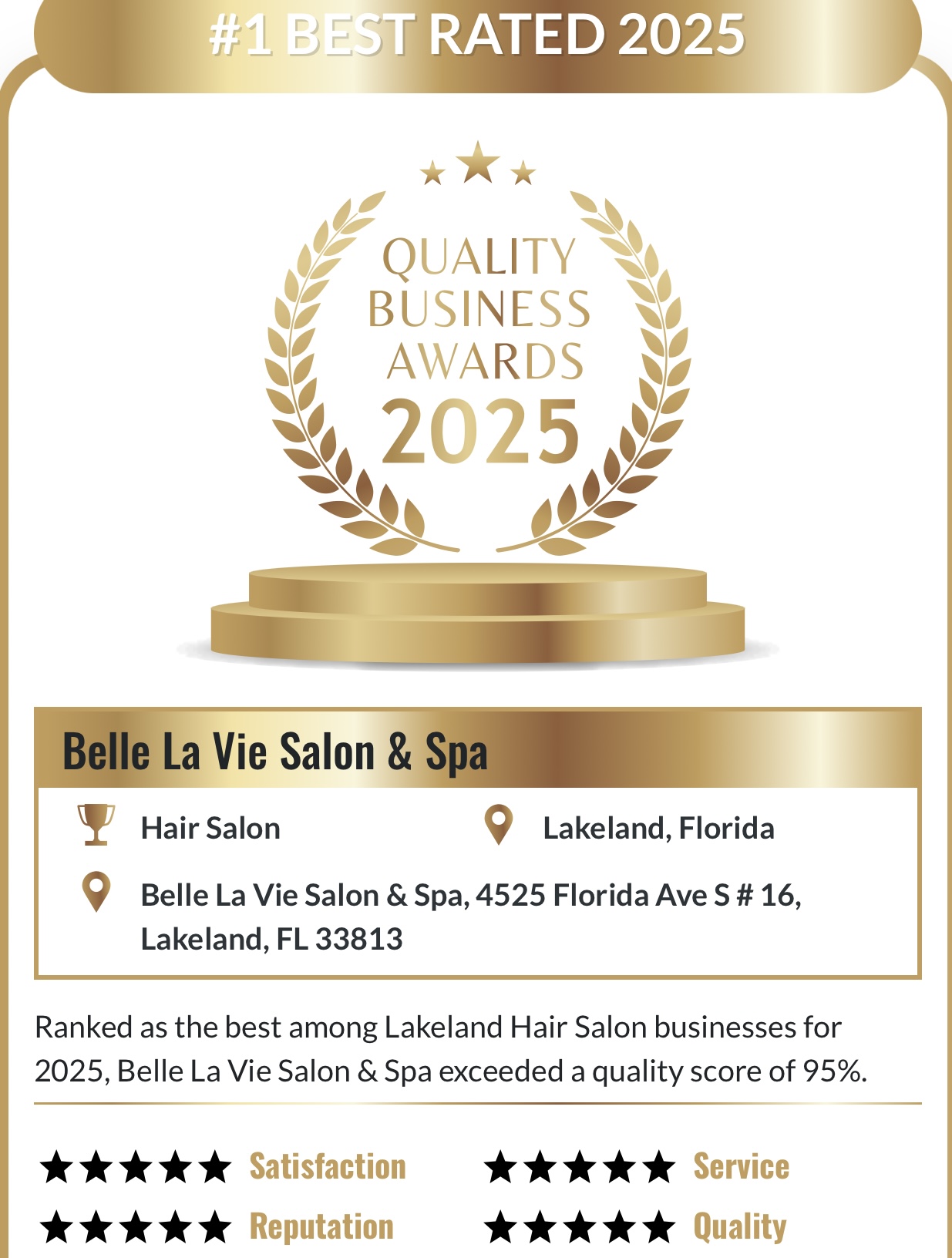Belle La Vie #1 Best Rated 2025 award