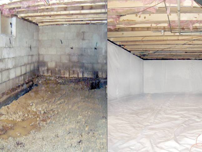 Before and after basement waterproofing in Bristol, PA