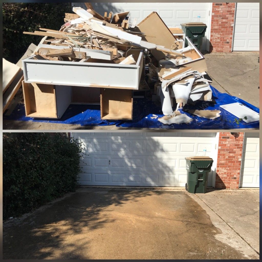 Before and after driveway cleanout in Aurora, CO