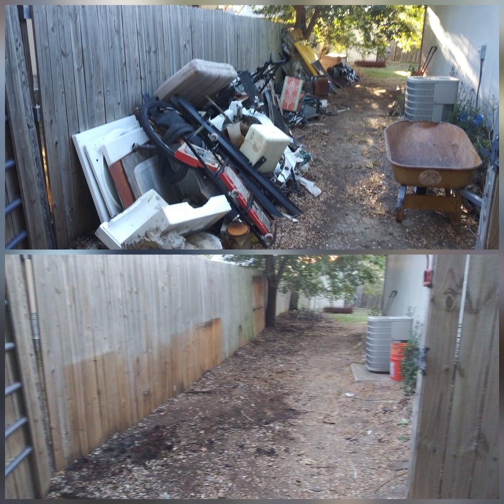 Before and after yard cleanup in Aurora, CO